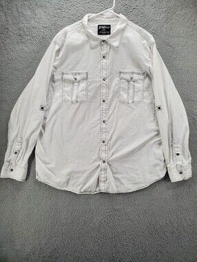 Skully Button Up Shirt Snap Mens Size XXL White Long Sleeve Cotton